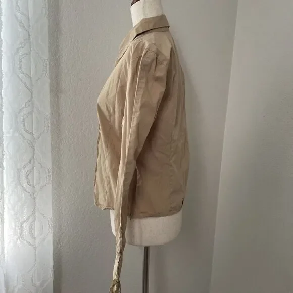 Andrew & Co Women’s Blouse L Tan Lace-Up Long Sleeve Victorian Romantic Cotton - Picture 3 of 10